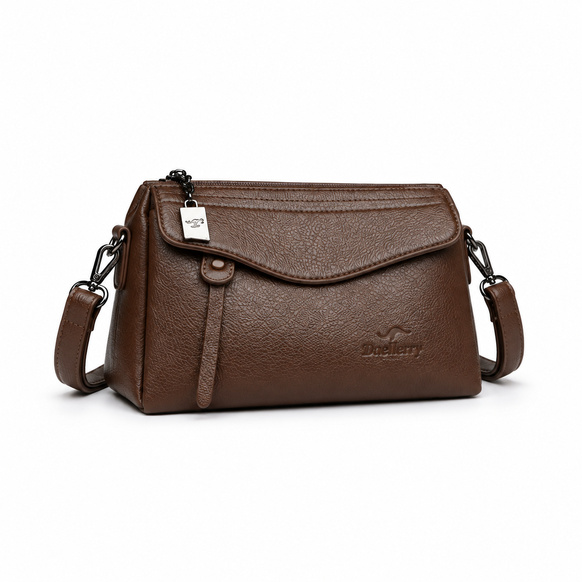 Coffee Brown Pebbled Leather Crossbody Bag