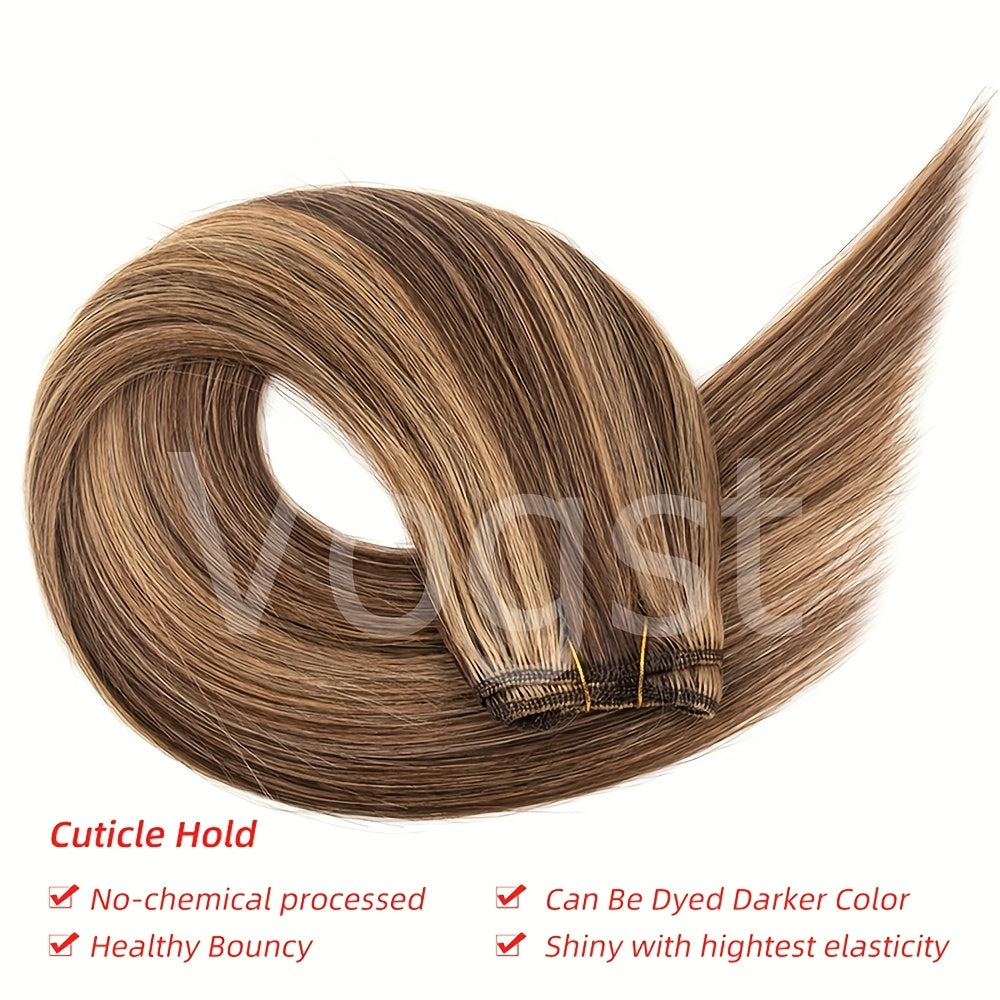 Genuine Straight Human Hair Wefts, Double Wefted Bundles Ranging from 12 to 24 Inches, Suitable for Sewing in Hair Weaves, Weighing 1.76 oz