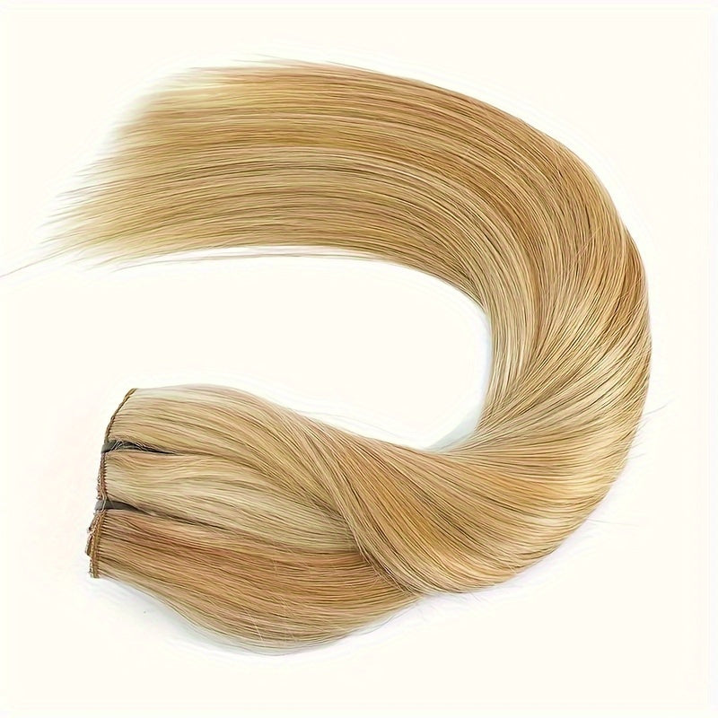 Straight Clip In Hair Extensions 8pcs With 18 Clips Real Human Hair Clip Ins For Women Double Weft Clip In Human Hair Extensions #12/613 Light Brown Mix Bleach Blonde Remy Hair Extension