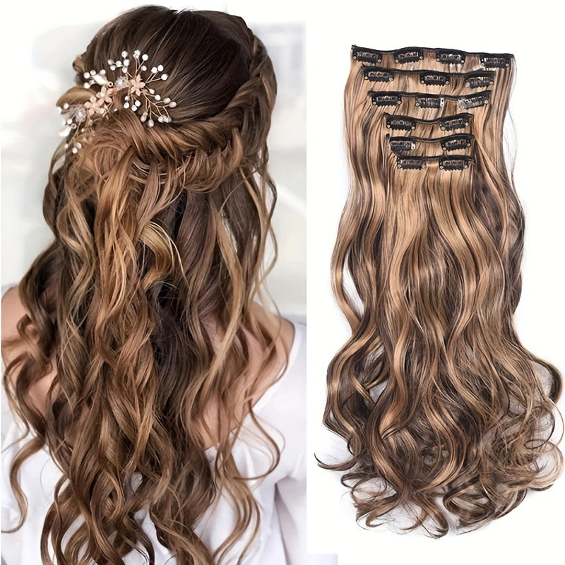 6pcs Heat Resistant 22" Clip-In Hair Extensions Suitable for Women - Body Wave Synthetic Hair with /Blonde Balayage ( & Honey Blonde), Double Weft for Volume, Clip-In Extensions for added Length/Waves, Easy Application
