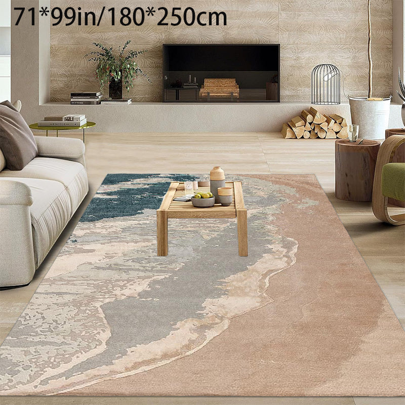 This Is a Soft Area Rug Featuring a Light-Colored Design Inspired by Beach Elements, Made of Golden Diamond Velvet with an 800G Per Square Meter Weight. It Has a Non-Slip Point Plastic Backing with a Patterned Design