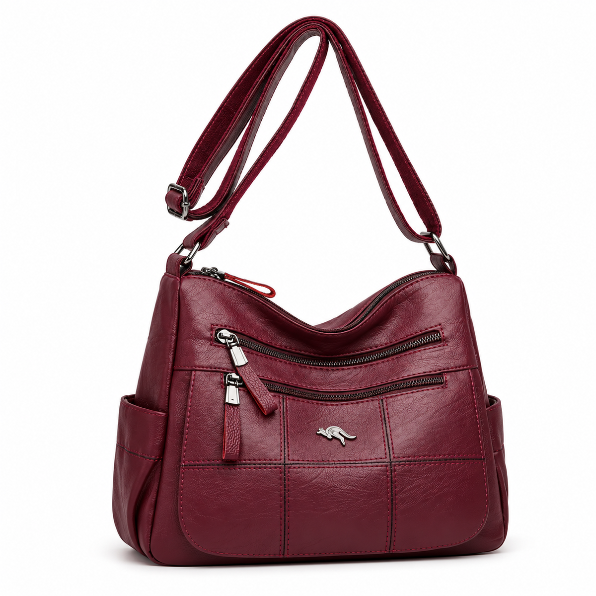 Burgundy Multi Pocket Adjustable Crossbody Bag