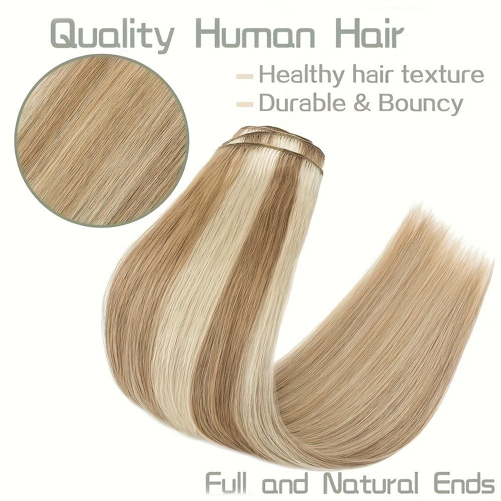 Set of 8pcs of Straight Human Hair Extensions with Double Weft, Featuring 18 Clips, Available in Lengths from 8 to 26 Inches, Color #12P613