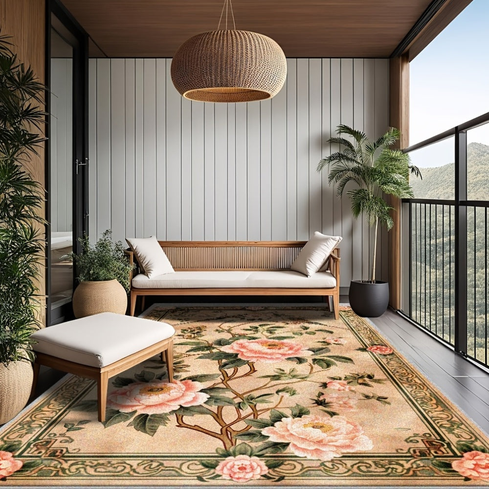 [Imitation Cashmere + Washable Base]Washable Base Imitation Cashmere + Weight 1200G Per Square Meter + Thickness 8.6Mm 1pc, New Chinese Style Printed Living Room Carpet, Fluffy Plush Bedroom Carpet, High-Quality Outdoor Carpe