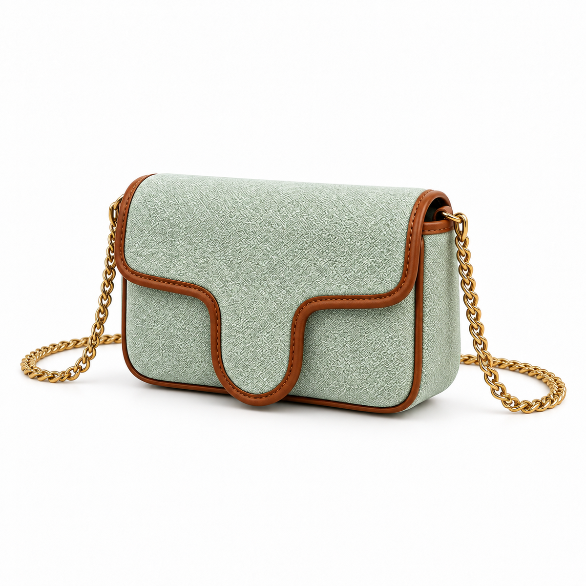 Mint Green Woven Chain Shoulder Bag