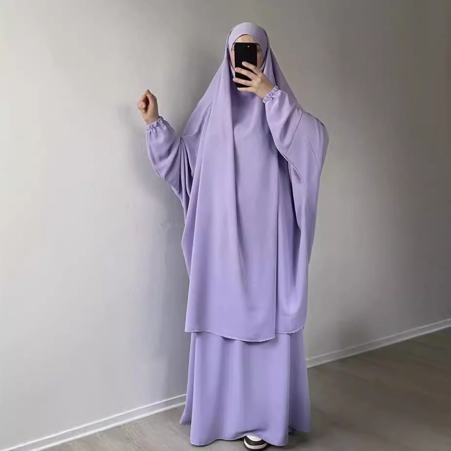 Middle East Dubai Women's Solid Color Loose Jilbaab Two-Piece Set with Large Hijab for Export