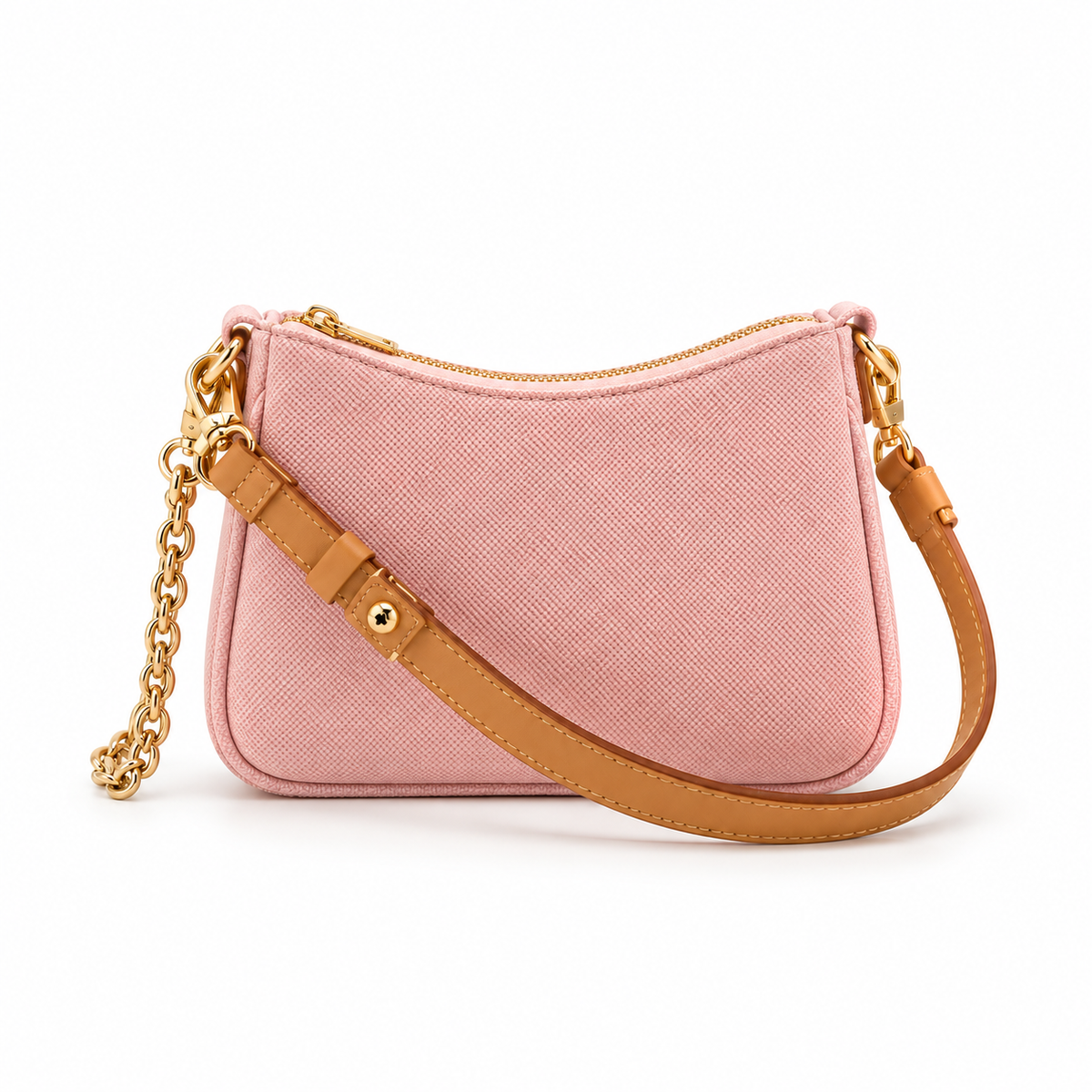 Blush Pink Textured Chain Shoulder Bag