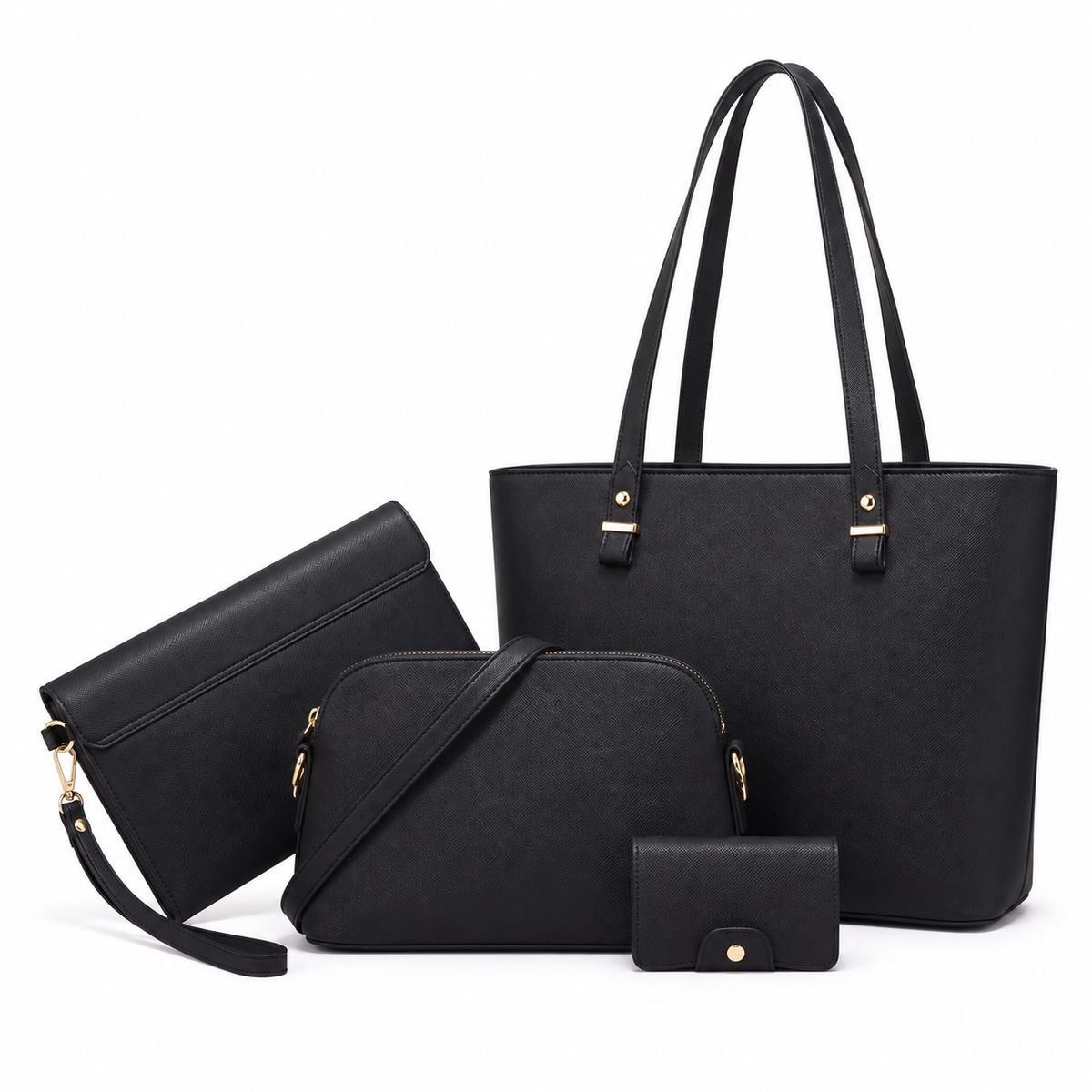 Elegant Black Four Piece Handbag Set