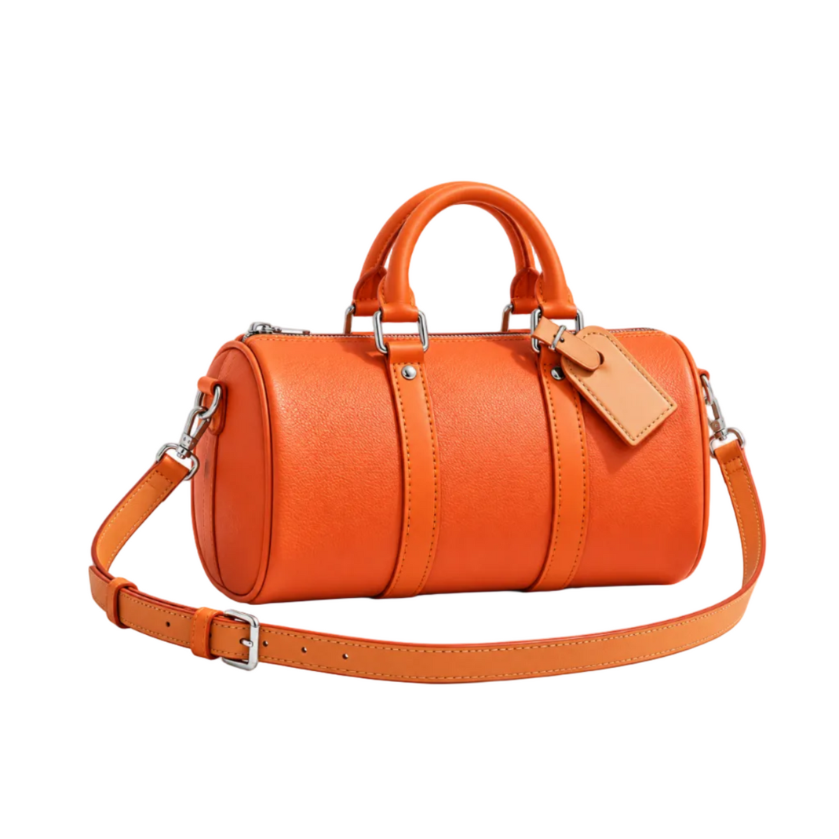 Vibrant Orange Barrel Bag With Strap