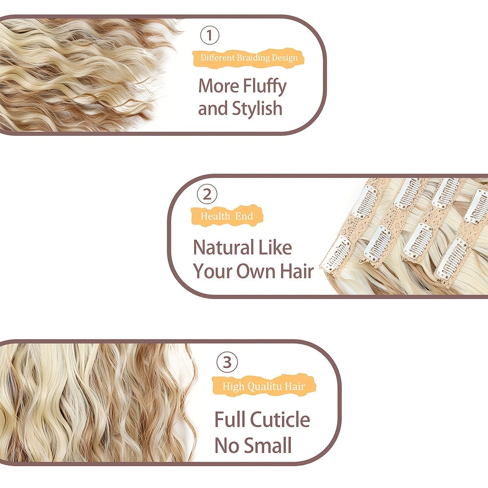 12-inch Water Wave Clip-in Synthetic Hair Extensions for Volume Boost, Skin-Friendly Clip Design, Secure Hold, Suitable for Women
