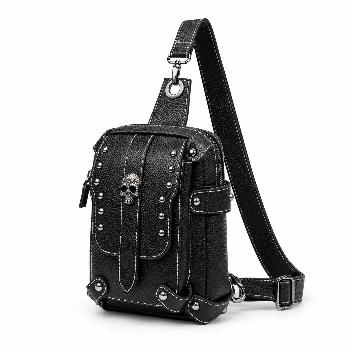 Black Gothic Skull Studded Sling Bag