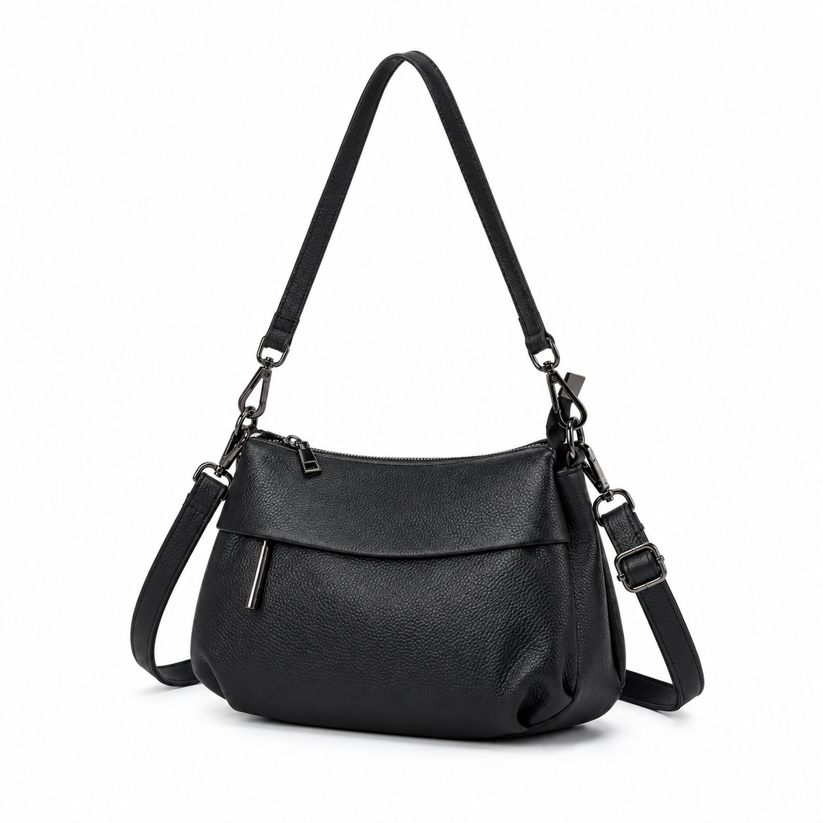 Classic Black Textured Shoulder Crossbody Bag