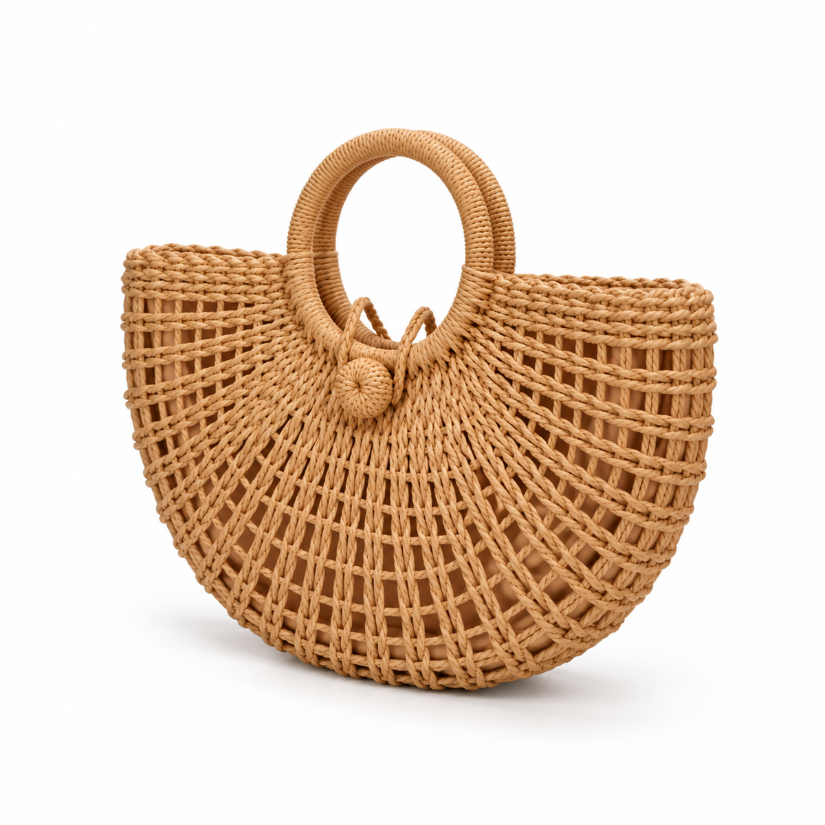 Handwoven Raffia Half Moon Summer Tote
