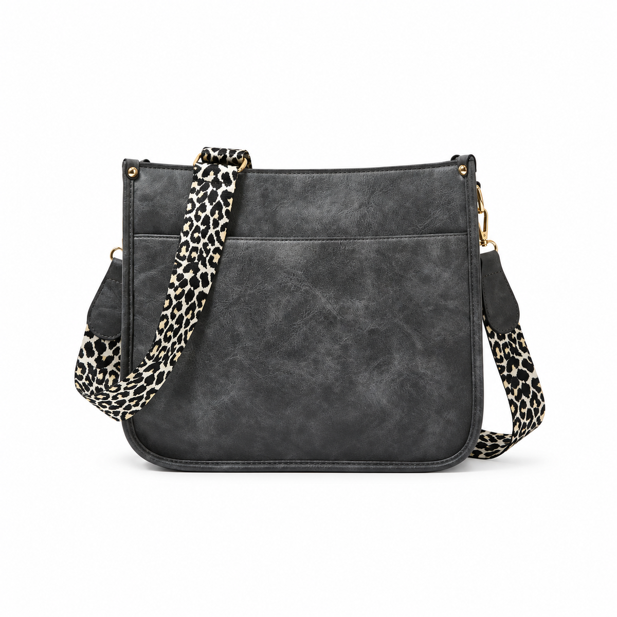 Charcoal Crossbody Bag With Leopard Strap