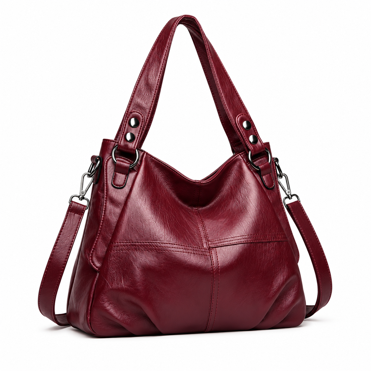 Burgundy Studded Hobo Bag With Strap