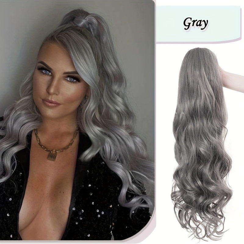 Long Curly Wavy Hair Piece Synthetic Pony Tail Extensions For Women Highlight Balayage