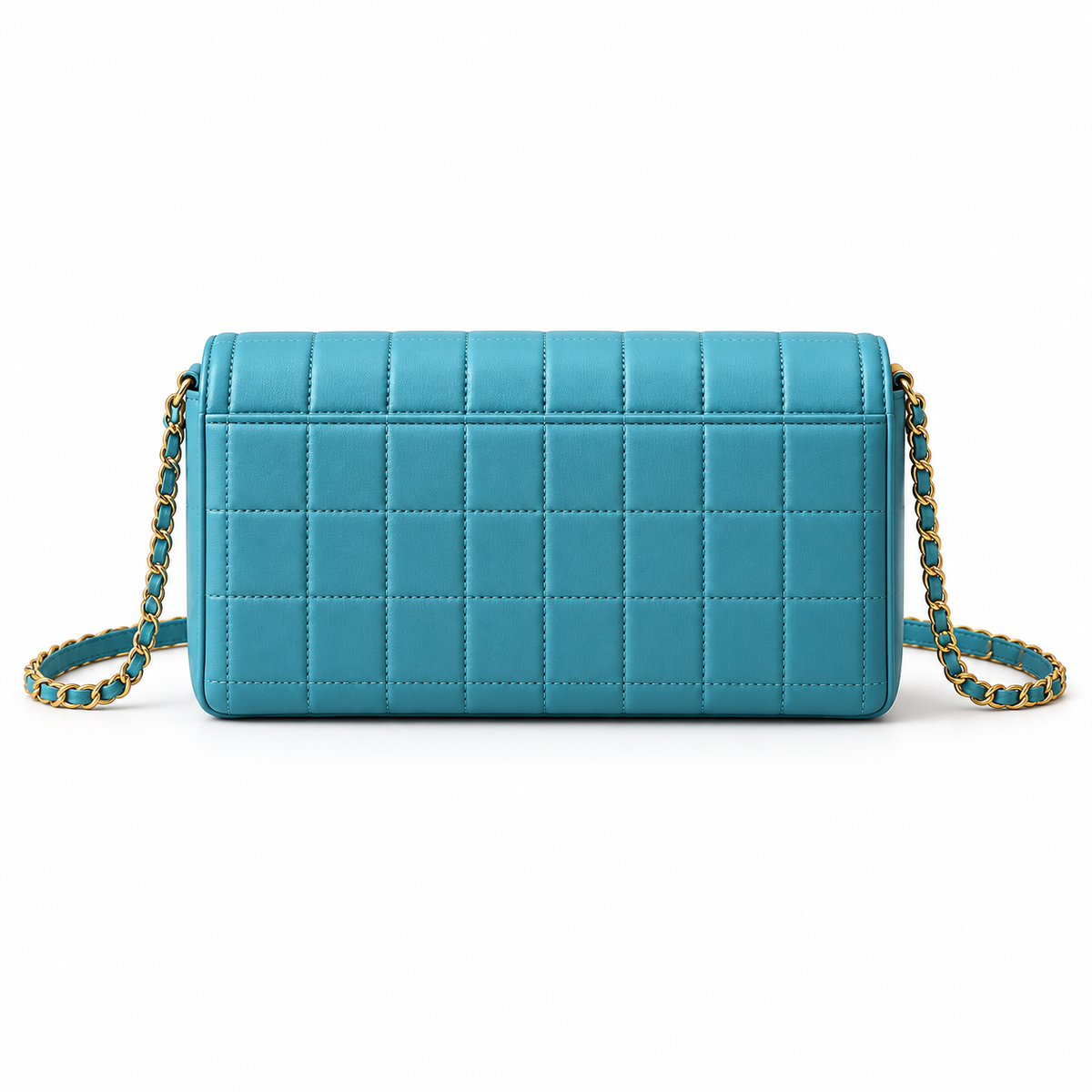 Turquoise Quilted Crossbody Bag With Chain