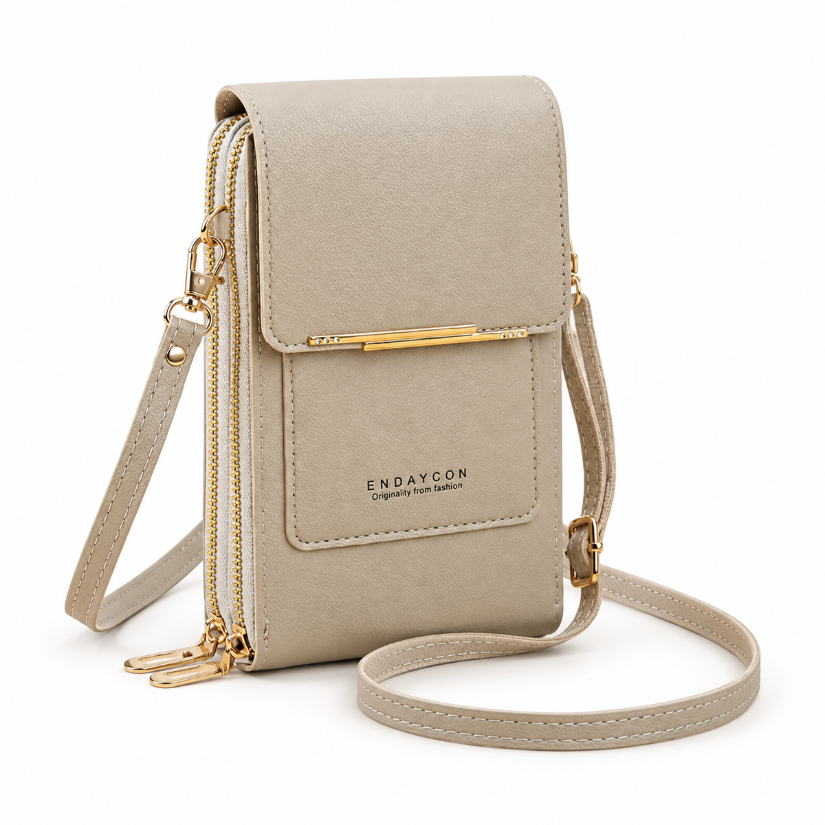 Taupe Textured Crossbody Bag With Flap