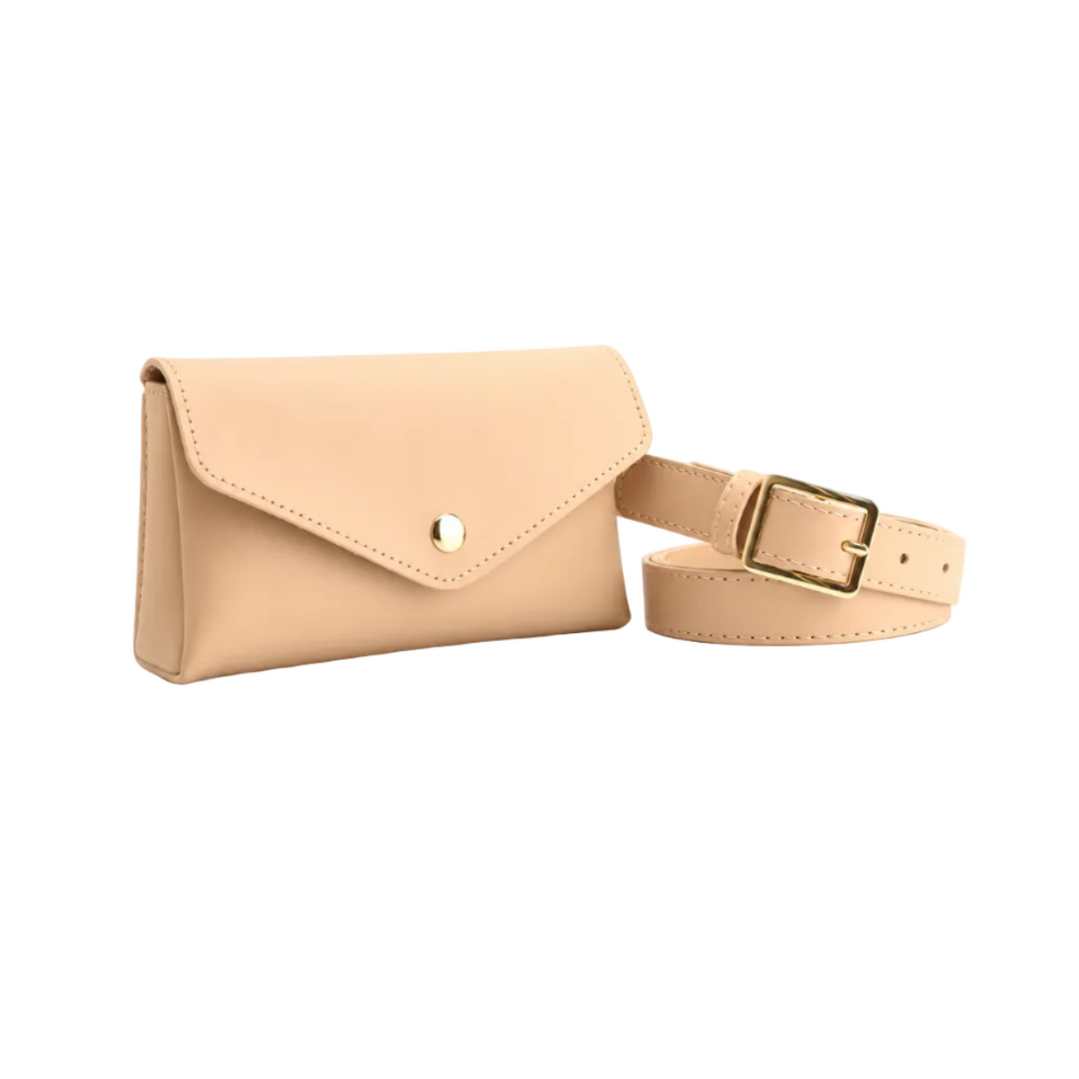 Beige Envelope Waist Bag With Belt