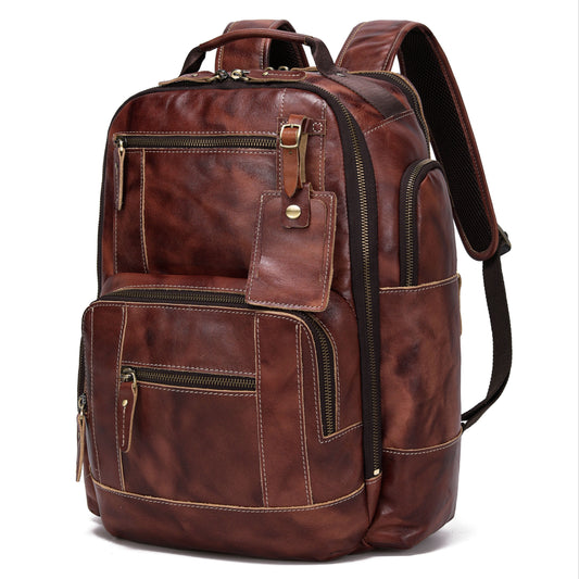 Vintage Full Grain Leather Bag For Men - Fits 16 Laptop, With Large Capacity For Weekender, Overnight Camping, And Travel - 7.93gal Rucksack Coffee