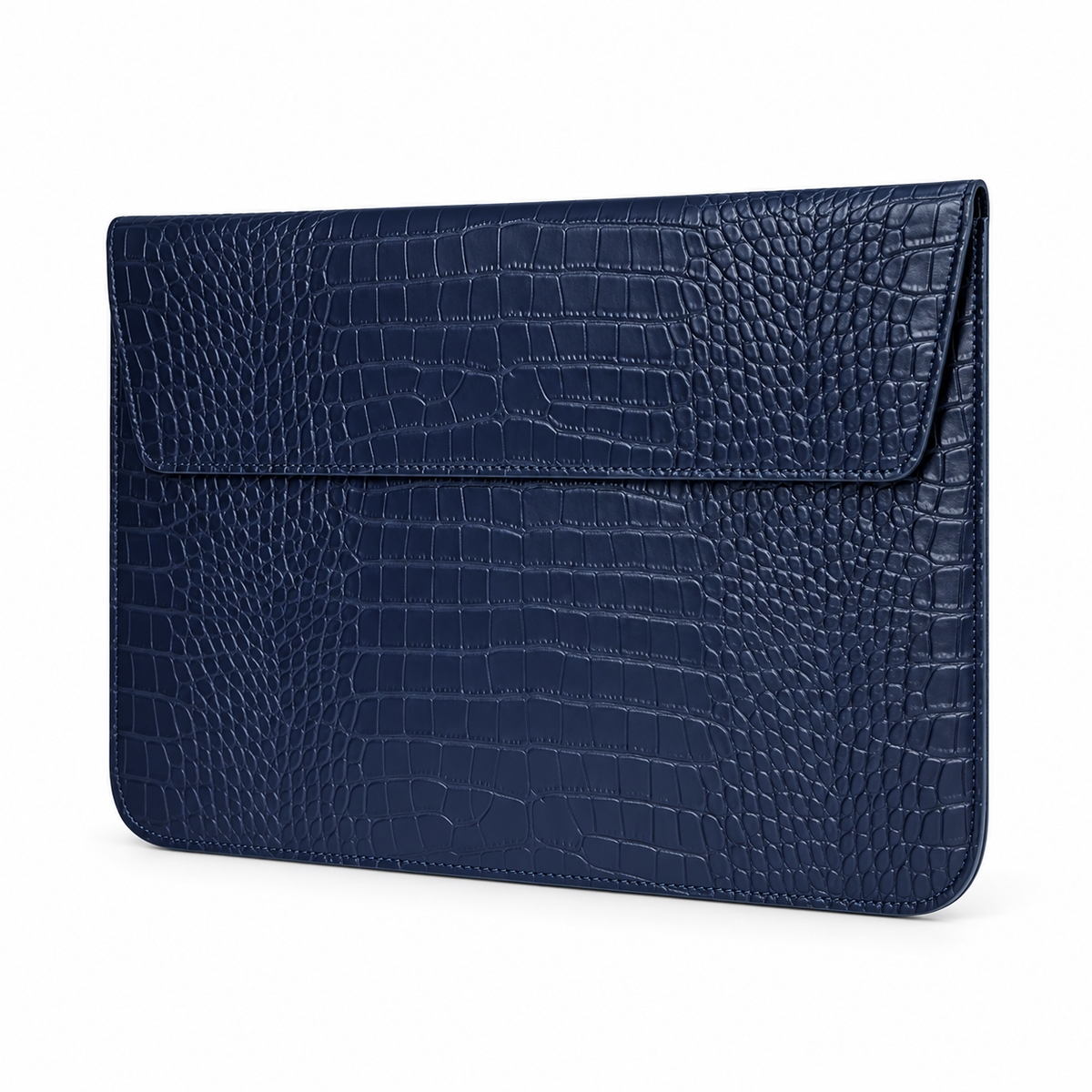 Navy Crocodile Embossed Leather Laptop Bag