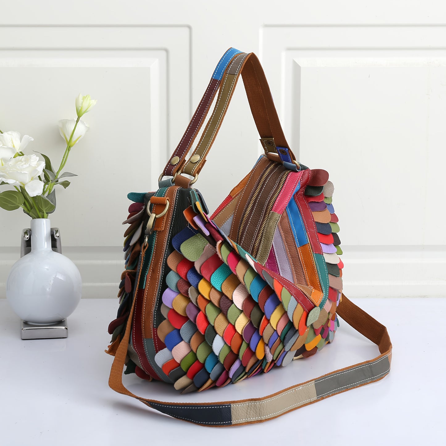 Genuine Leather Original Women's Bag 100 Top Layer Cowhide Color Simple One-shoulder Women's Bag Minority Set