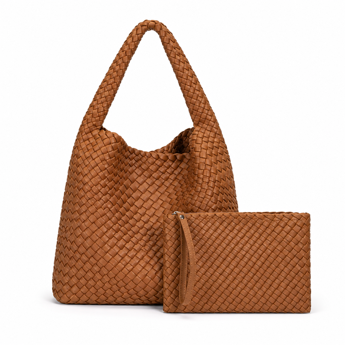 Caramel Woven Hobo Bag With Pouch
