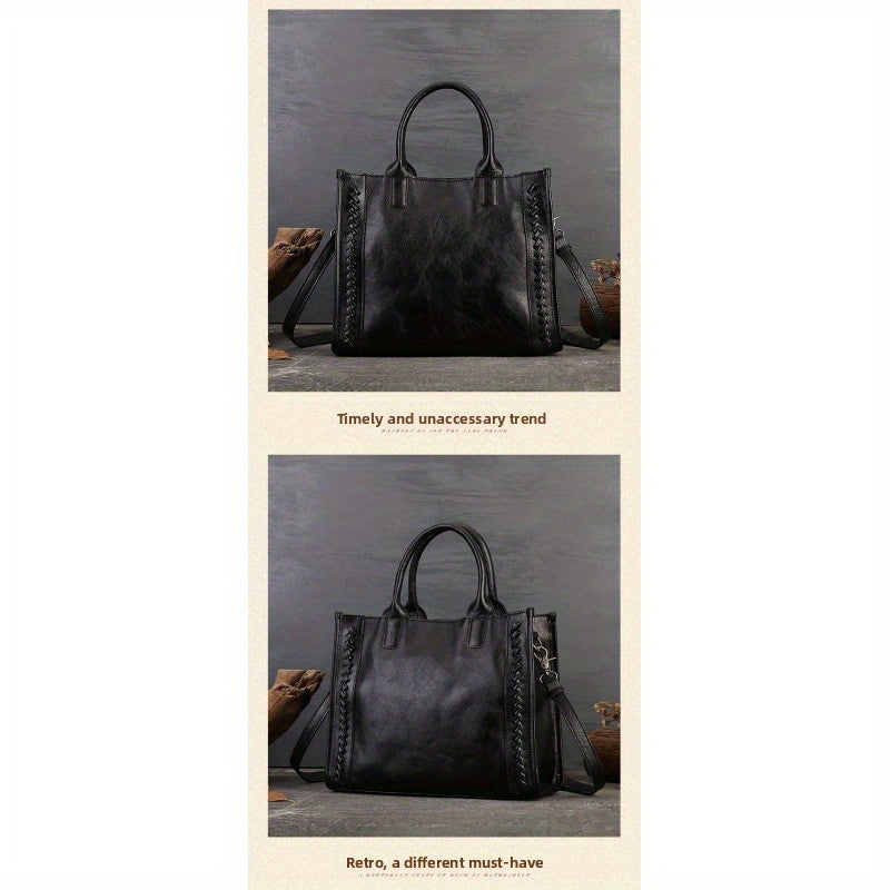 Top-Grain Cowhide Backpack for Men's Casual Travel, Retro Large-Capacity Genuine Leather Tote Lock Shoulder Bag