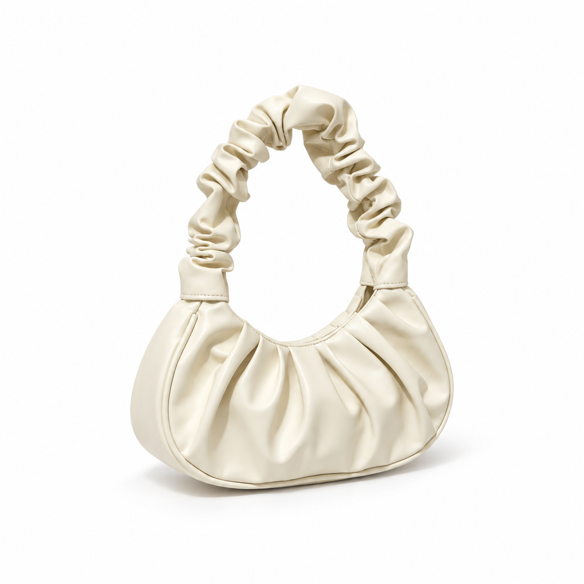 Elegant Ruched Ivory Crescent Shoulder Bag