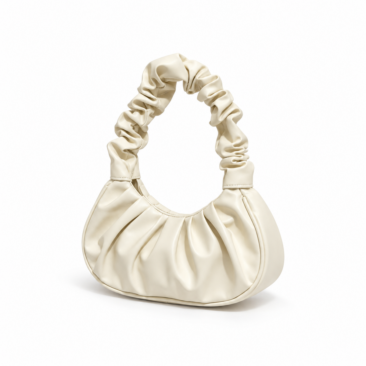 Elegant Ruched Ivory Crescent Shoulder Bag