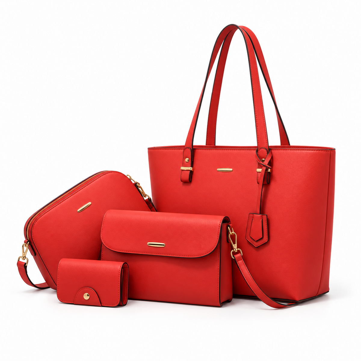 Elegant Red Four Piece Handbag Set