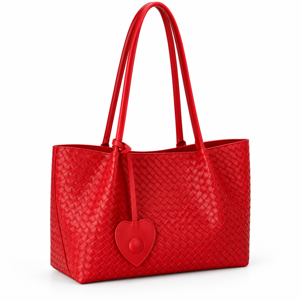 Red Woven Tote With Heart Charm