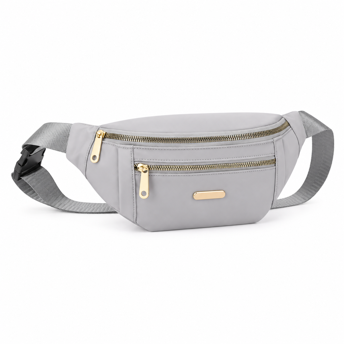 Elegant Gray Waist Bag Gold Details
