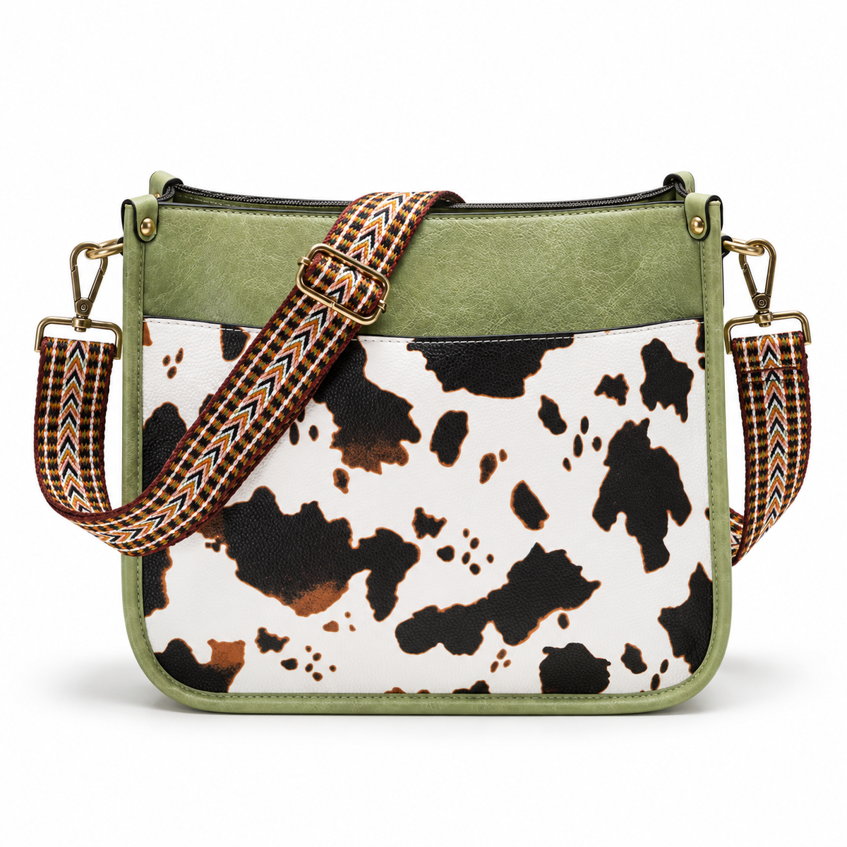 Olive Green Cow Print Crossbody Bag