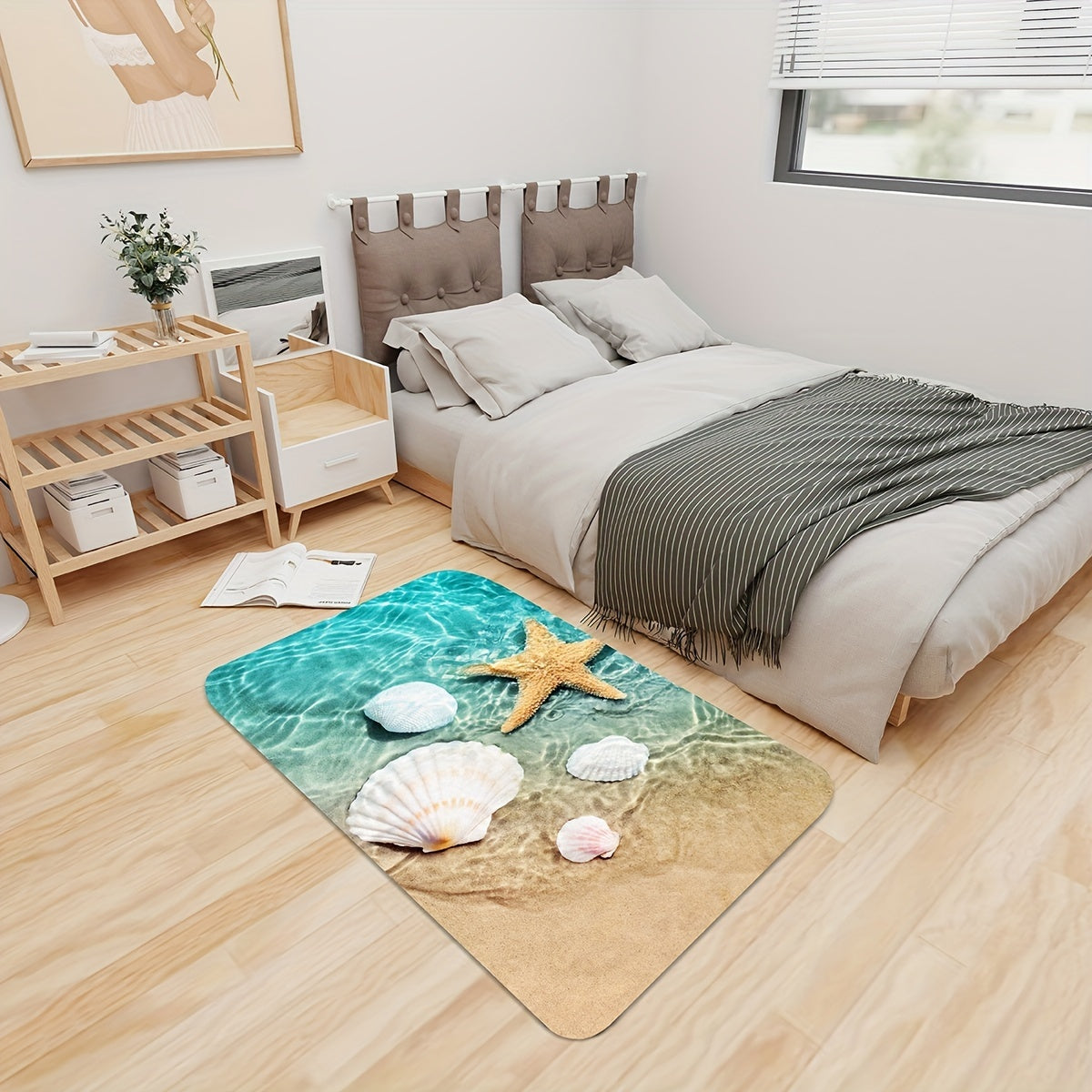 1pc Non Slip Bath Rugs - Durable Flannel Mat with Bright 3D Seashell Print, Sponge Foam Rug - For Laundry Room, Kitchen, Bathroom - Suitable for Home Decor - Perfect Gift for Housewarming