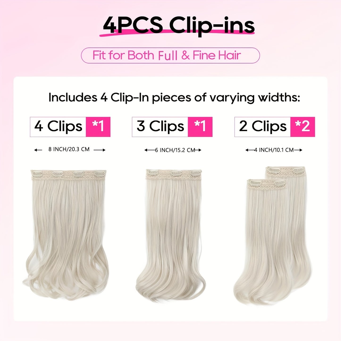 Clip In Hair Extensions, 4pcs Lace Weft Hair Extensions