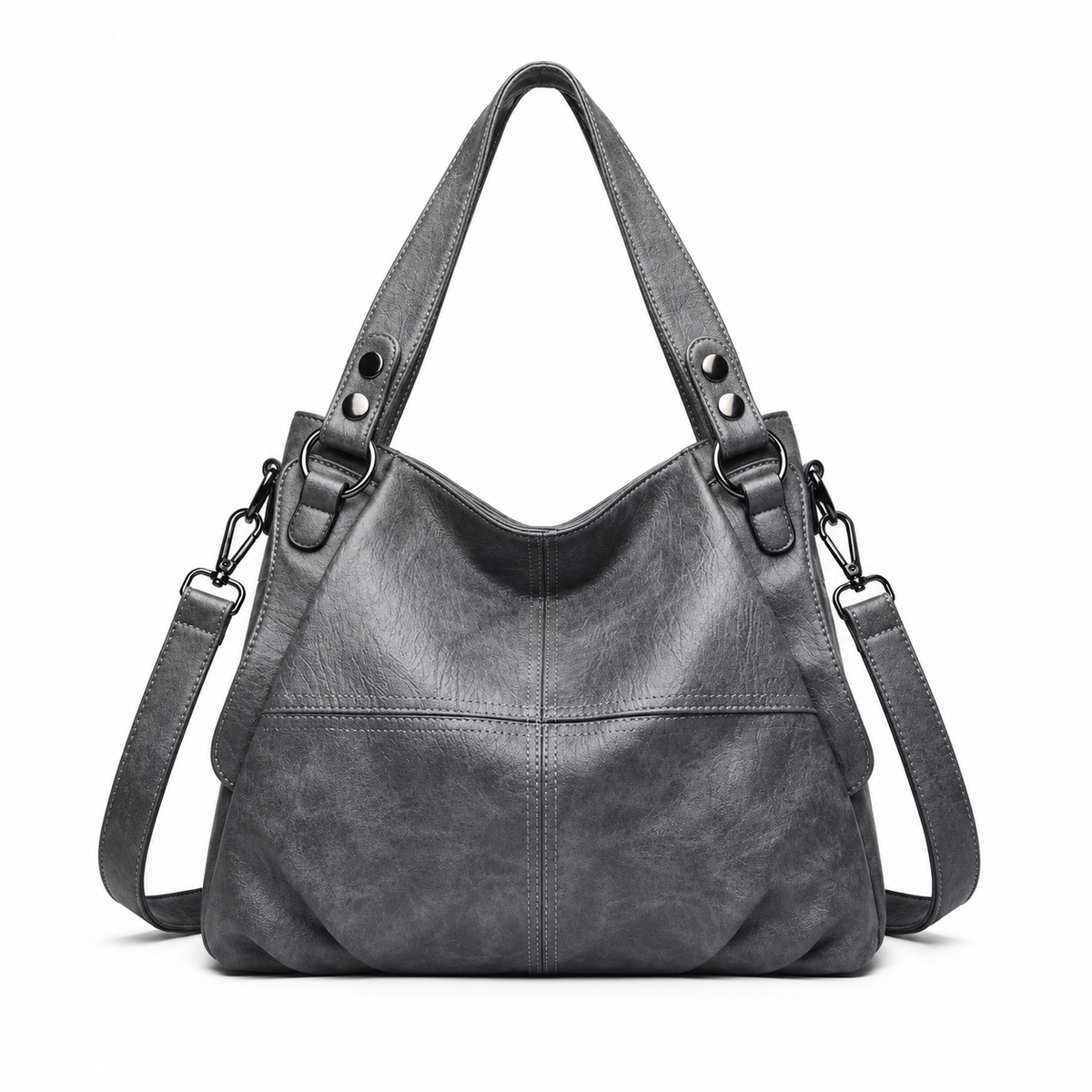 Charcoal Grey Textured Hobo Shoulder Bag