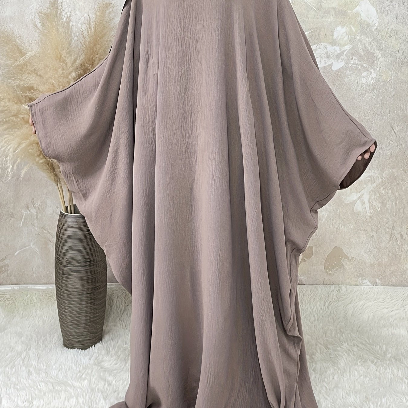 Women's Vintage Arabic Abaya Dress - Ramadan Modest Batwing Sleeve Long Dress with Waist Belt, Loose Fit Solid Black, Faux Pockets for All-Season Wear, Muslim Dress, Modest Apparel