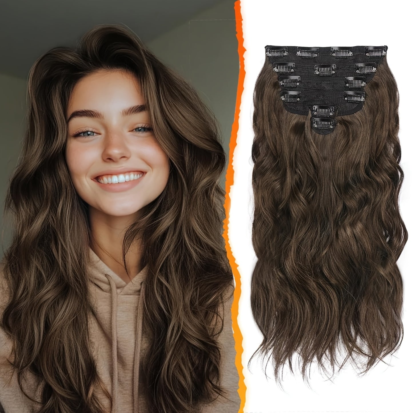BARSDAR Wavy Clip In Hair Extensions - 16 Inch Copper Clip In Hair Extensions For Women - 6pcs Full Head Thick Soft Synthetic Clip In Hairpieces Daily Party Halloween