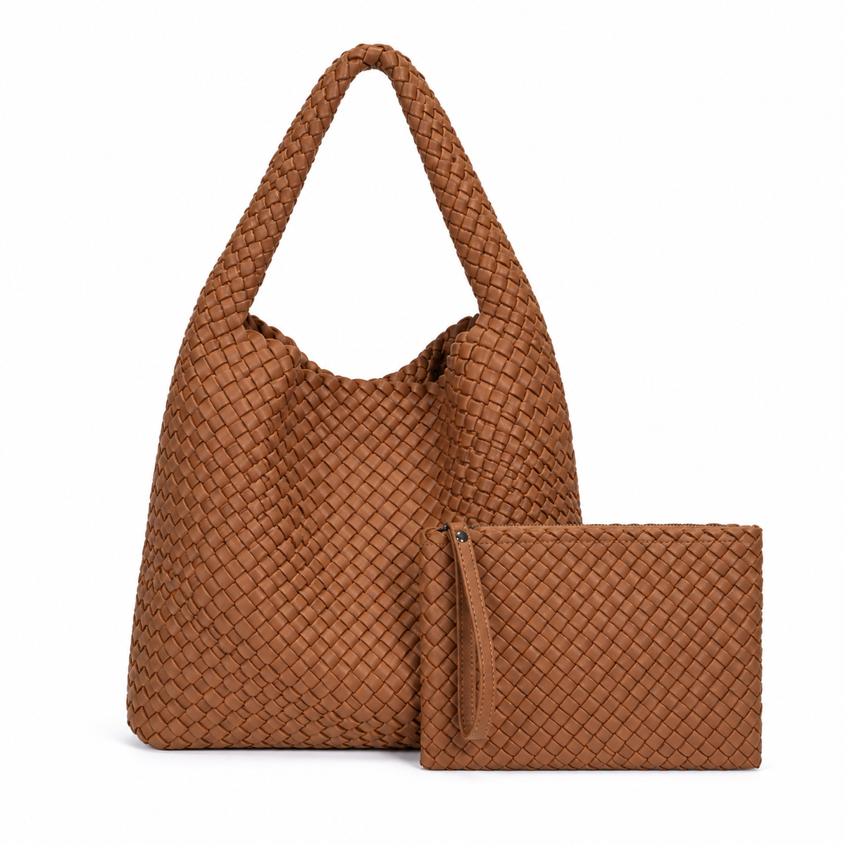 Caramel Woven Hobo Bag With Pouch