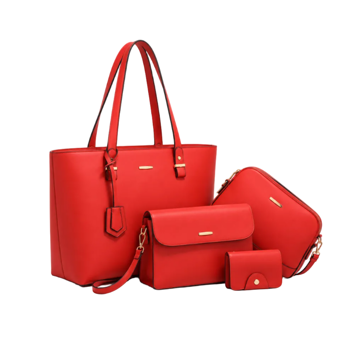 Elegant Red Four Piece Handbag Set