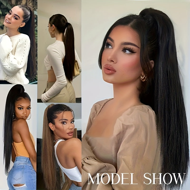 Synthetic Ponytail Extensions with a Long, Straight Design, Perfect for Women Seeking an Elegant Look for Everyday Hair Accessories.