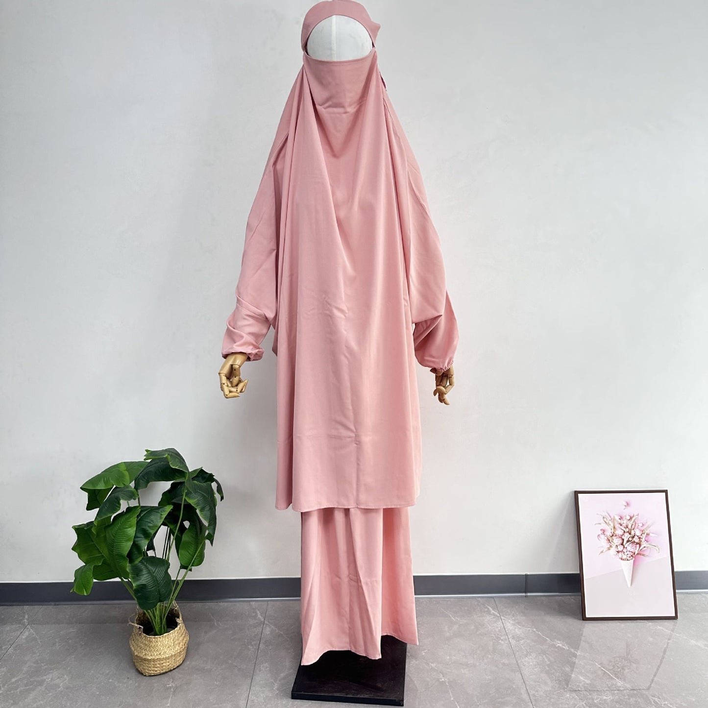 Middle East Dubai Women's Solid Color Loose Jilbaab Two-Piece Set with Large Hijab for Export
