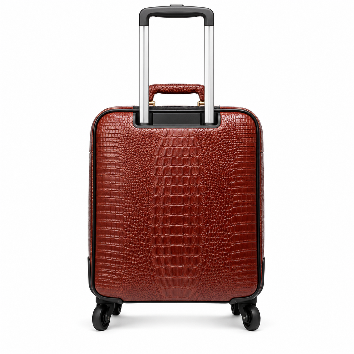 Brown Crocodile Embossed Leather Trolley Suitcase