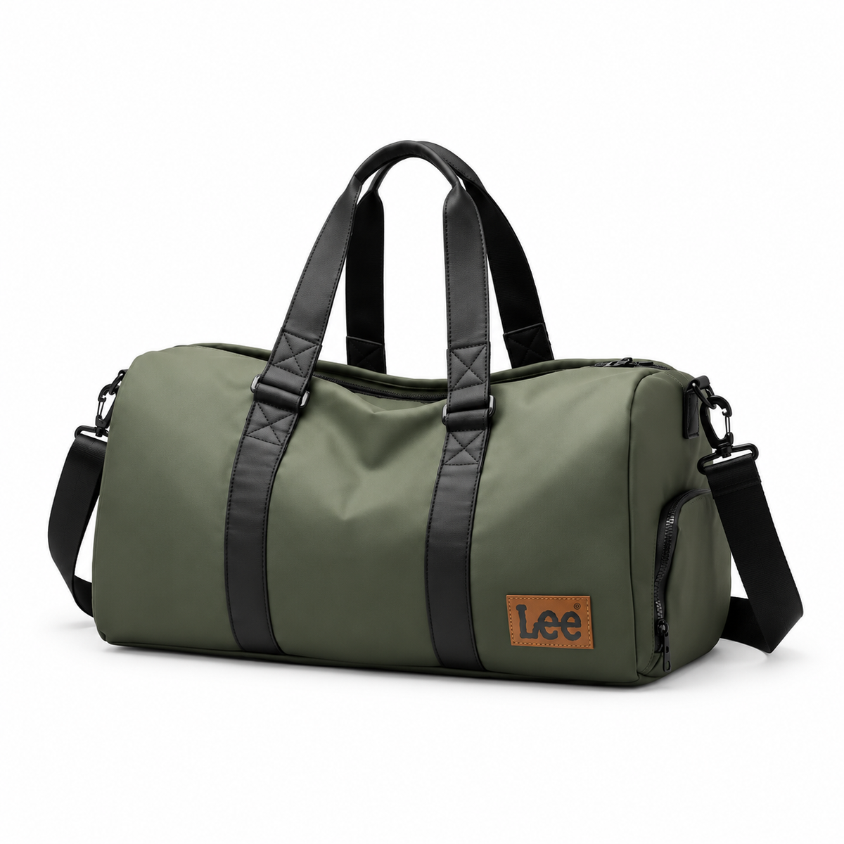Olive Green Leather Duffel Travel Bag