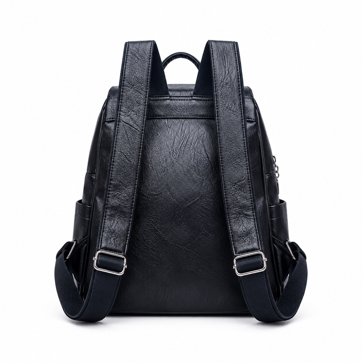 Classic Black Textured Flap Everyday Backpack