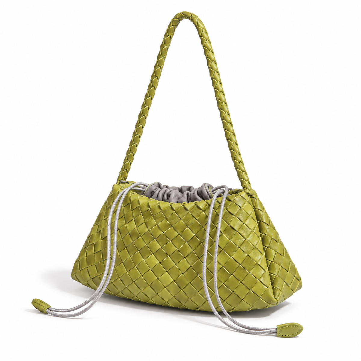 Olive Green Woven Drawstring Shoulder Bag