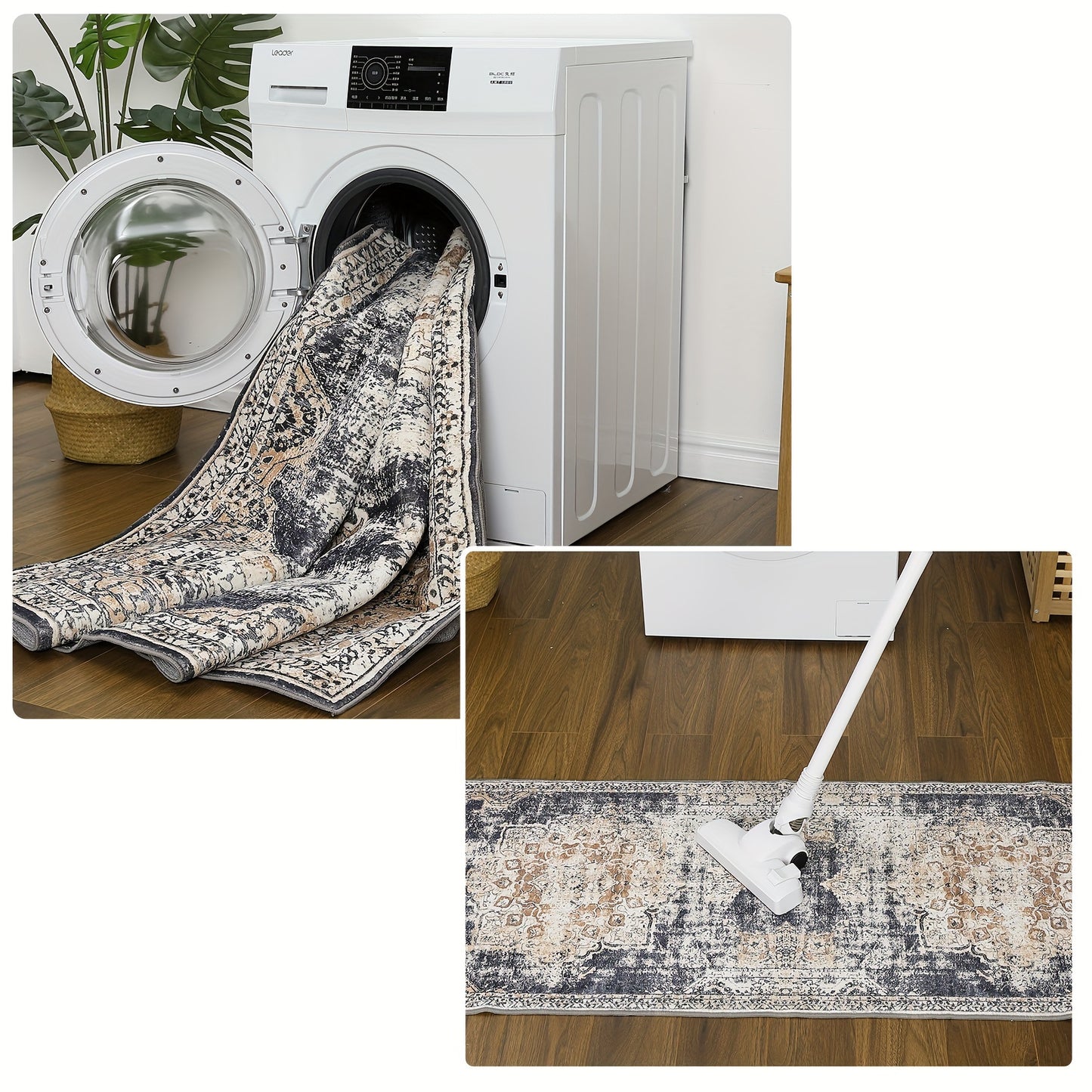 Oriental Medallion Printed Medium Area Rug, Low Profile Pile Rubber Backing Indoor Vintage Rugs, Ideal for Living Room Dining Room Bedroom Office, Beige