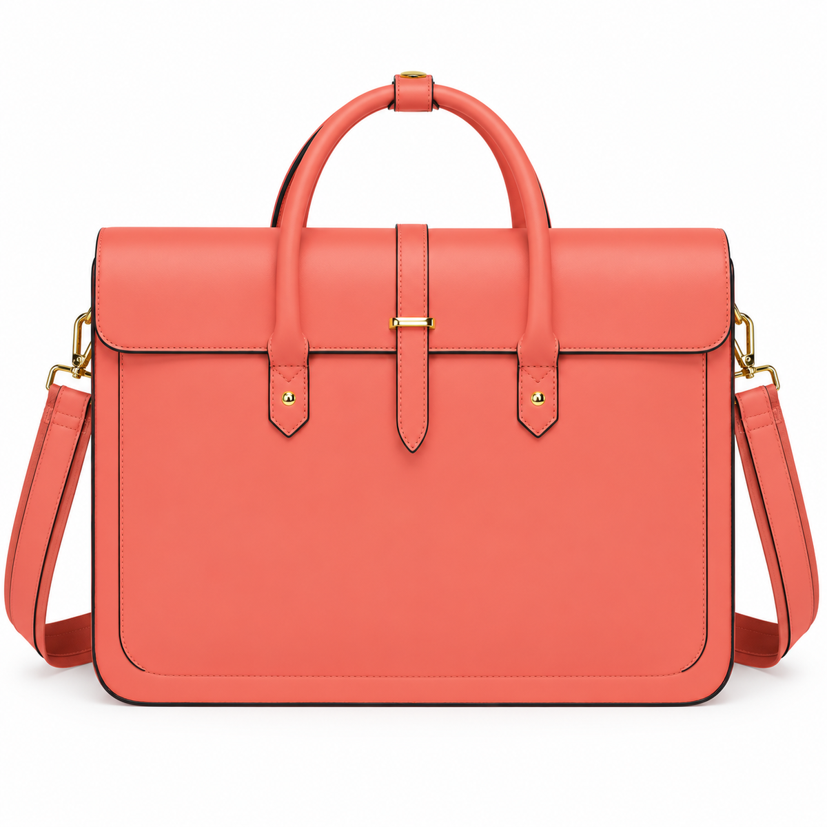 Coral Leather Laptop Bag With Bow