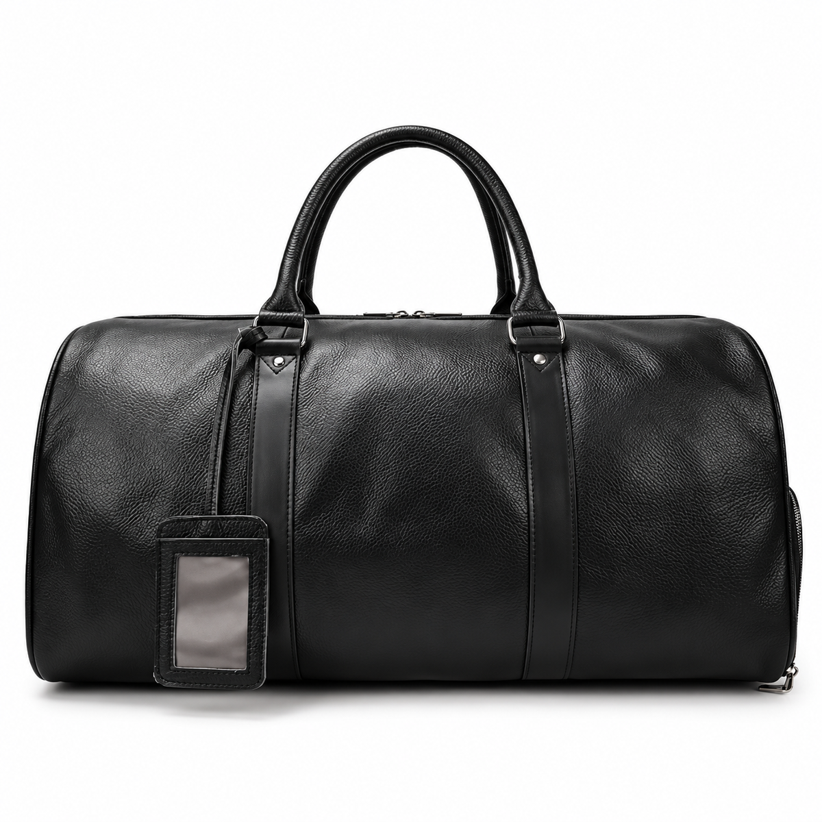 Classic Black Leather Duffel Travel Bag